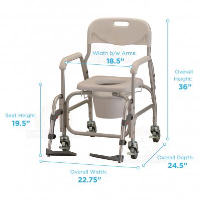 Commode, Wheeled Shower Chair, Padded with SA, 250lbs large photo 2