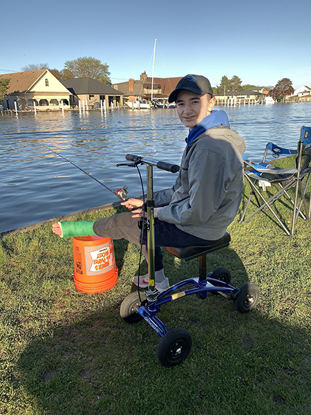 fishing on a knee scooter