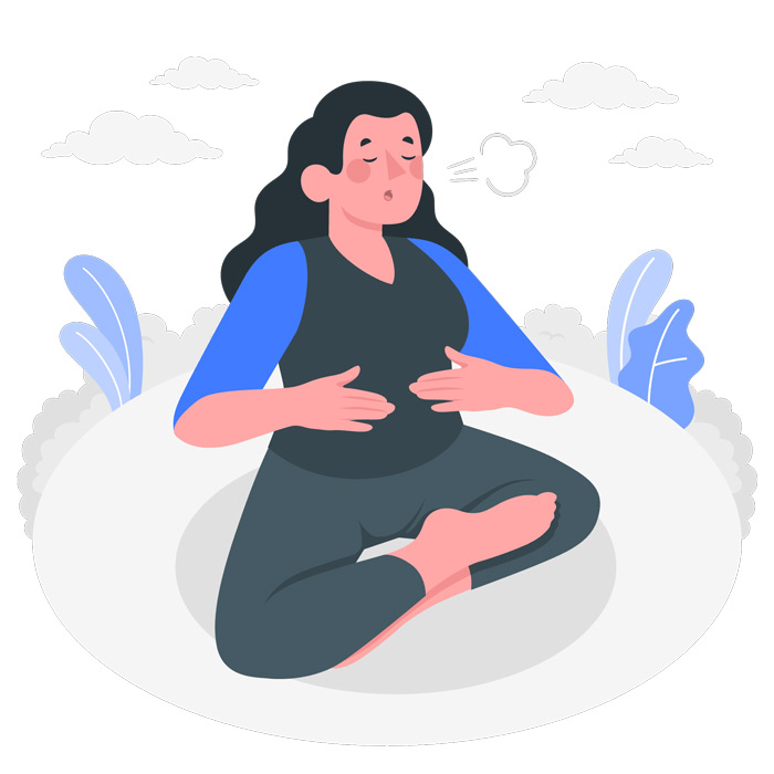 Person practicing deep breathing exercises for relaxation.