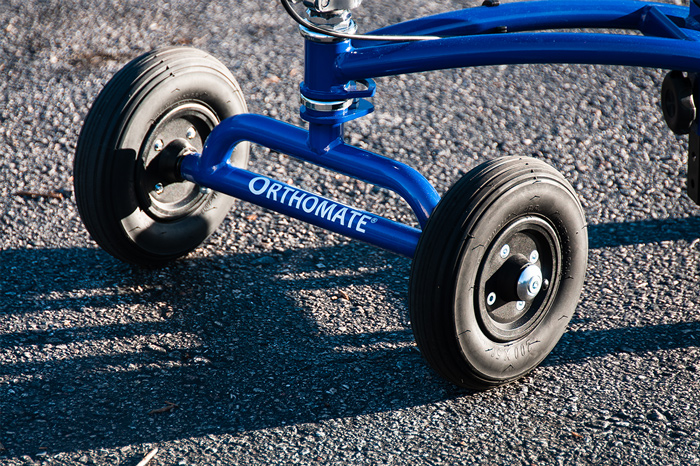 close up on all terrain wheels for a knee scooter