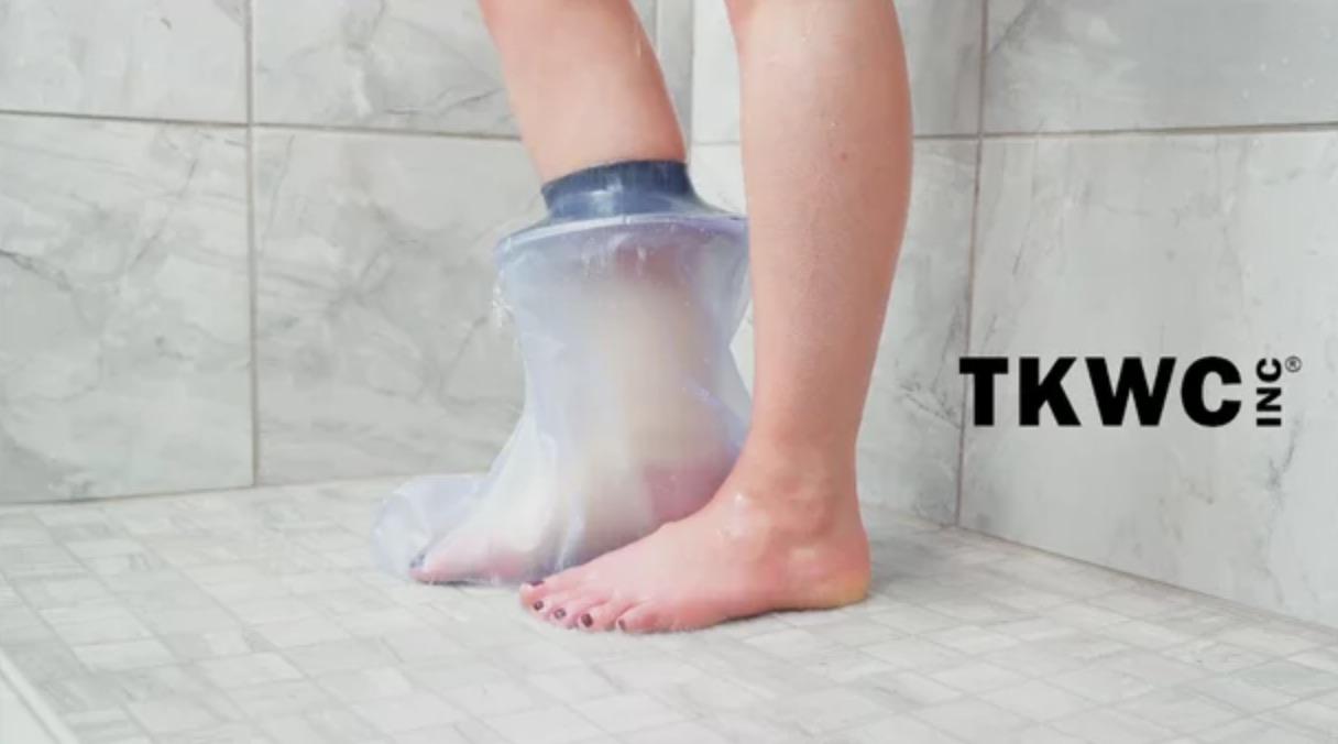 a photo of a cast cover used to cover a ankle while the patient showers