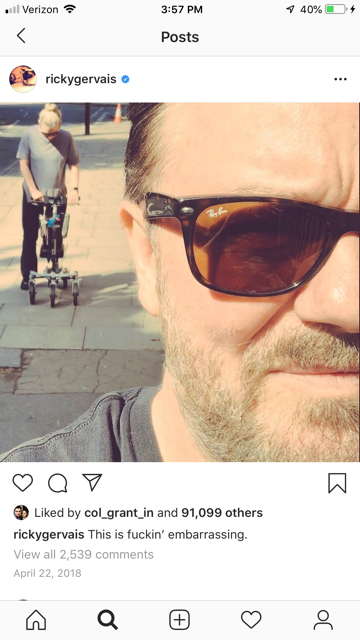 Ricky Gervais Partner on a Strideon