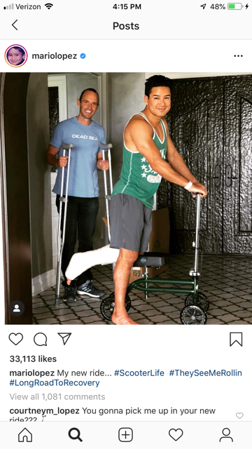 Mario Lopez on a knee scotoer
