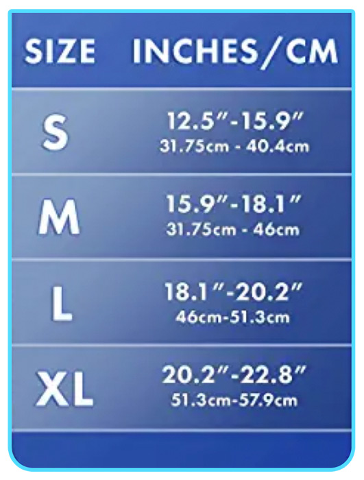 sizing chart for the tkwc knee compression sleeve