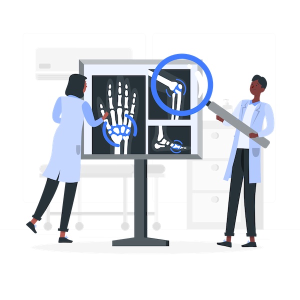 an illustration of two doctors inspecting joints