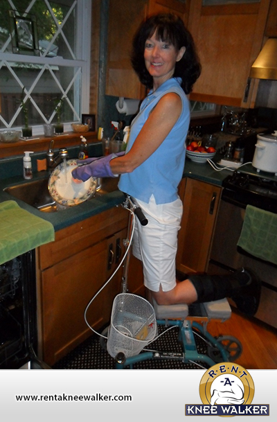 Washing the dishes on a roll-a-bout