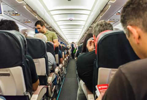 packed airline cabin