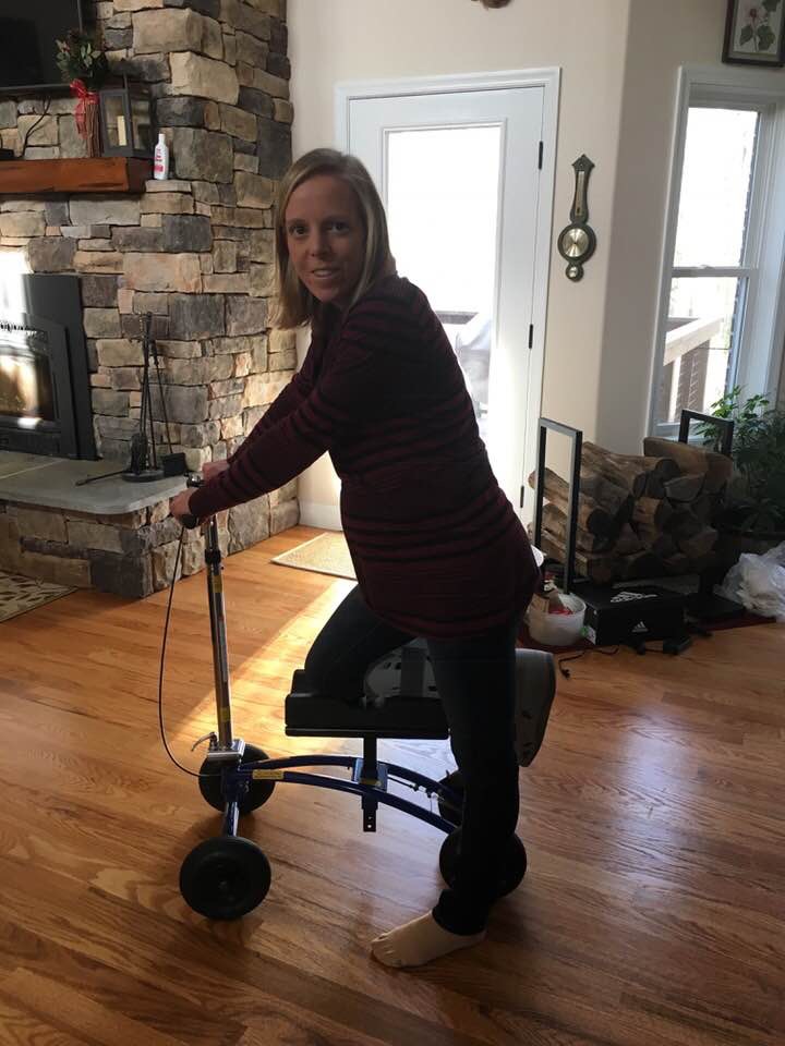 Emily from Harrisburg, pregnant on a knee scooter