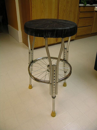 Stool Made from Bike Parts and Crutches