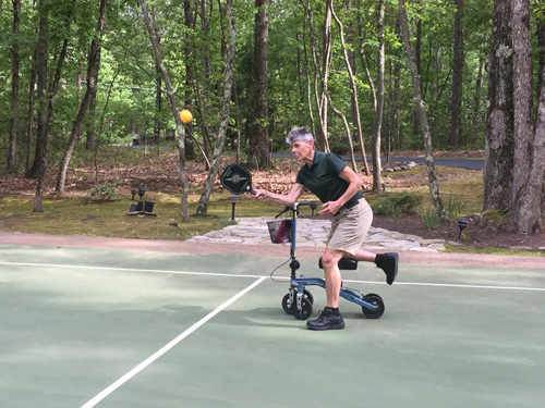 playing pickleball on knee scooter