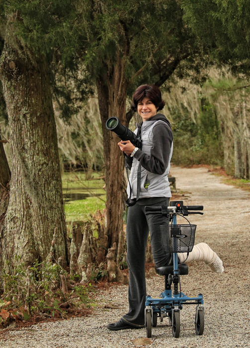 woman traveling on a knee scooter