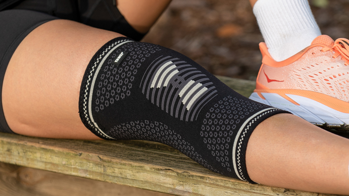 closeup photo of compression knee sleeve of tkwc brand