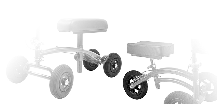 3 wheel and 4 wheel knee scooters side by side